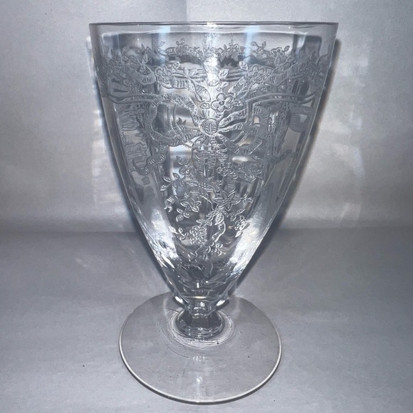 Glass Footed Clear Intricate Floral Etched Tumbler Vintage Elegant Wine Water - Picture 2 of 8